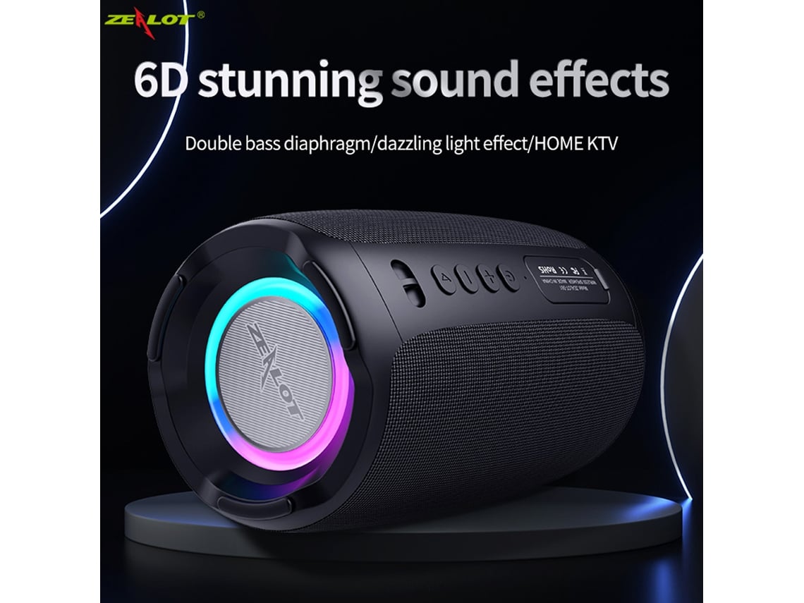 Zealot S61 Alto-falante Bluetooth Sem Fio Alto Poder Com Fm Radio E Luzes Coloridas Para Computador