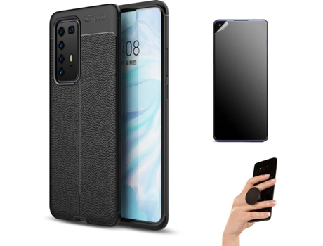 Kit Carcasa Y Protector Huawei P40 Pro Ultimatte Rugged Leather Y Popsocket Negro