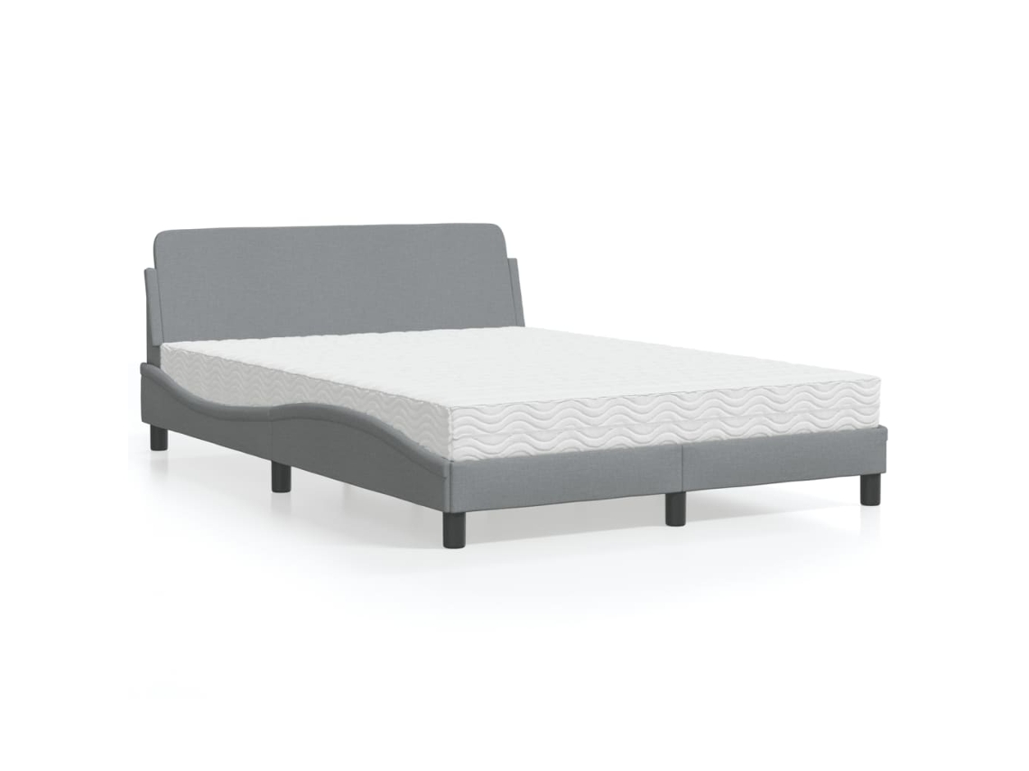 Cama Con Colchón Tela Gris Claro 140x200 Cm