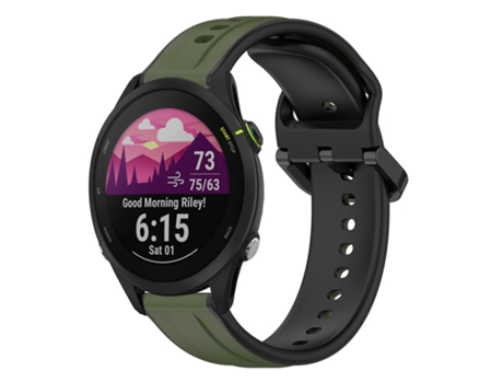 Correa de reloj inteligente para Garmin Forerunner 255 Music 22 mm Bucle convexo Silicona bicolor (verde oscuro + negro)