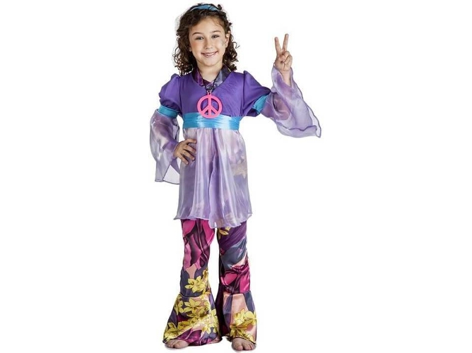 Disfraz de Niña DISFRAZZES Hippie Morada (Talla: 7 a 9 años)