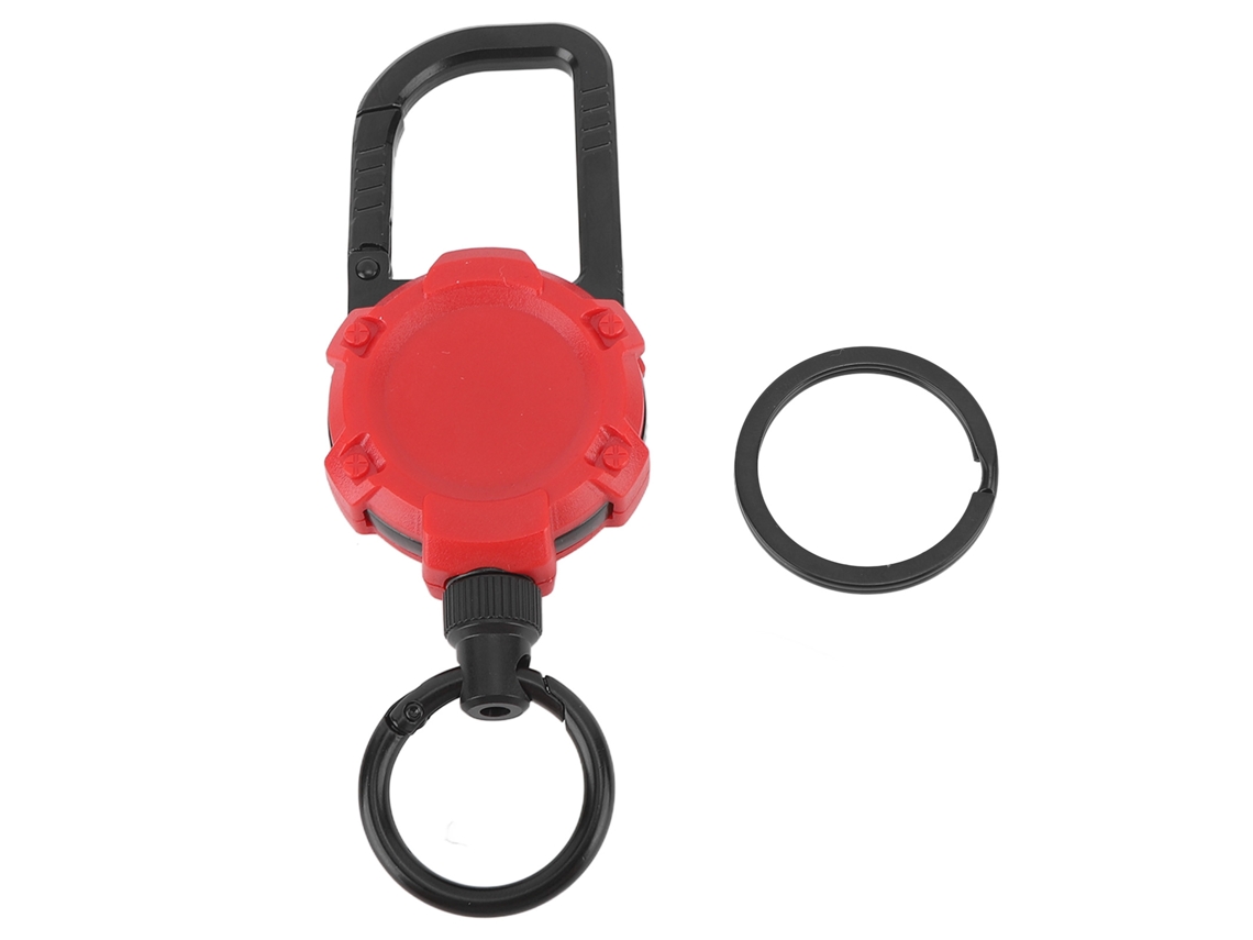 Chaveiro Retrátil Magnético Aço Inoxidável Com Gancho Carabiner E Anel Metal Vermelho