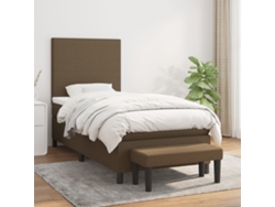 Cama Box Spring Con Colchón Tela Marrón Oscuro 90x200 Cm