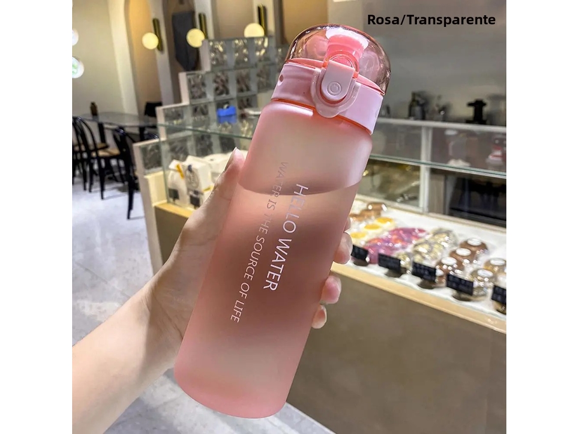 Botella de agua deportiva de plástico transparente de 780 ml con tapa antifugas Mdug (versión rosa 1)