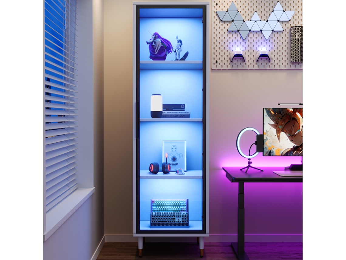 Vitrina De Cristal Con Iluminación Led, 170 Cm, Blanco/ahumado
