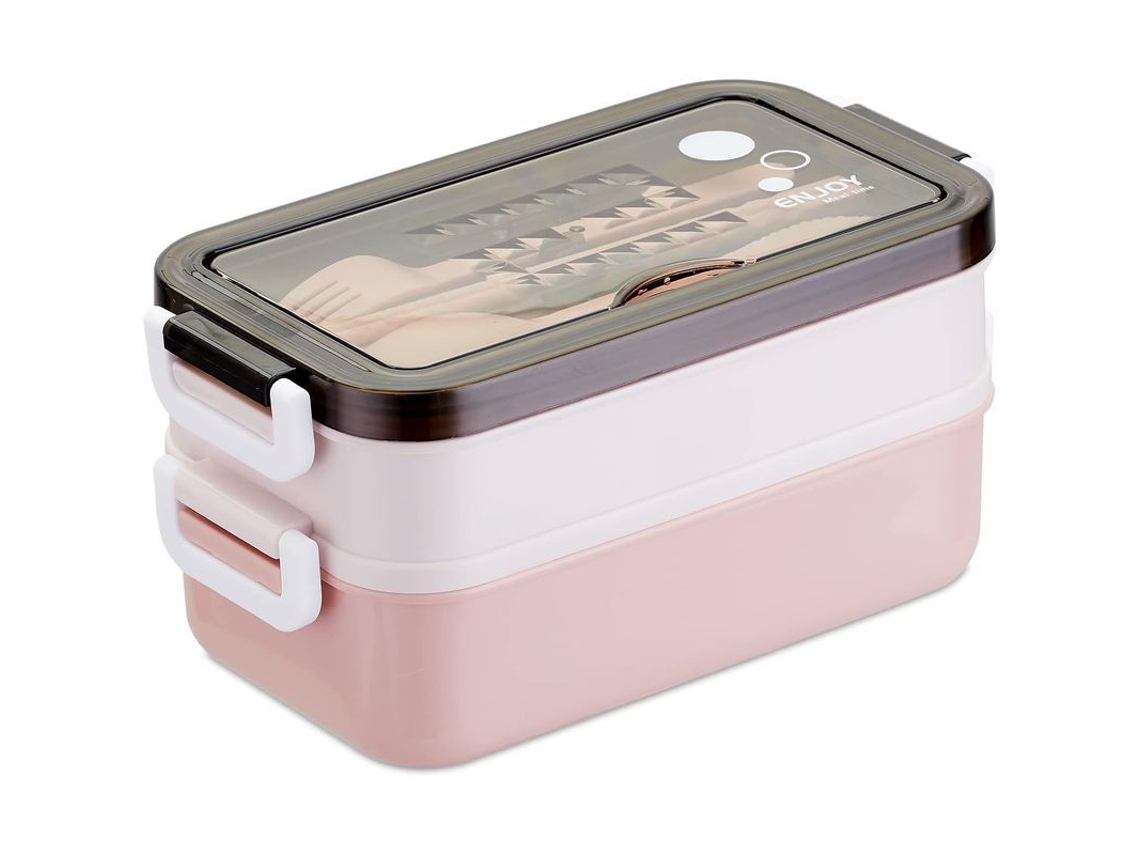 Fiambrera Bento Con Cubiertos, Apta Para Microondas, Ideal Para El Trabajo Y El Camping - Rosa