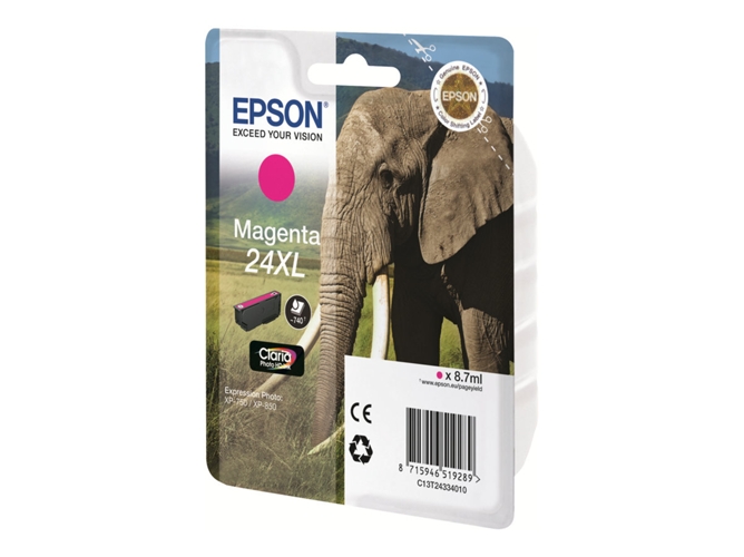 Cartucho de tinta original EPSON, 24XL, Elefante 8,7 ml , Magenta, C13T24334012, T2433