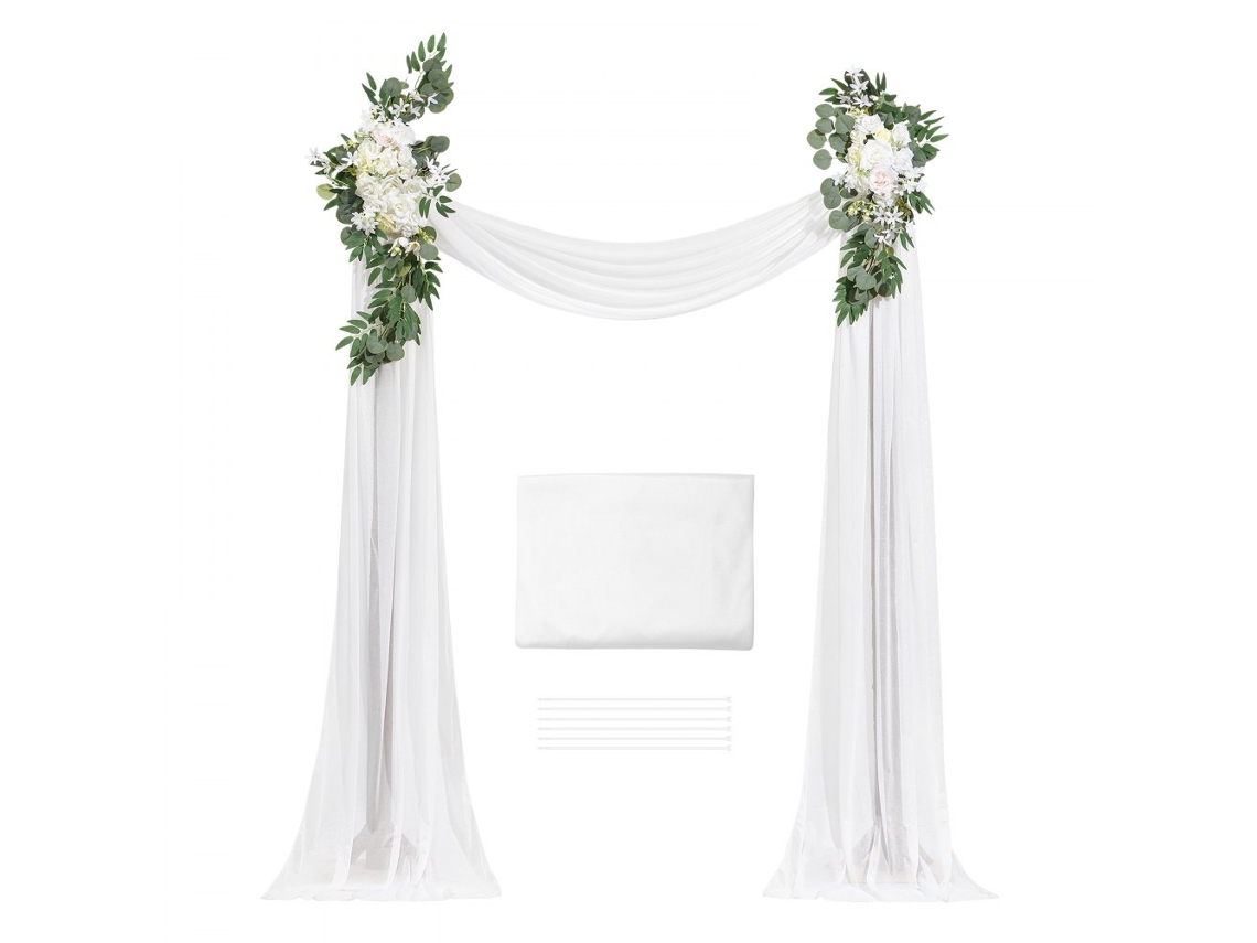 Conjunto de decoración de arco de boda con flores y velo blanco Tekmaquinas