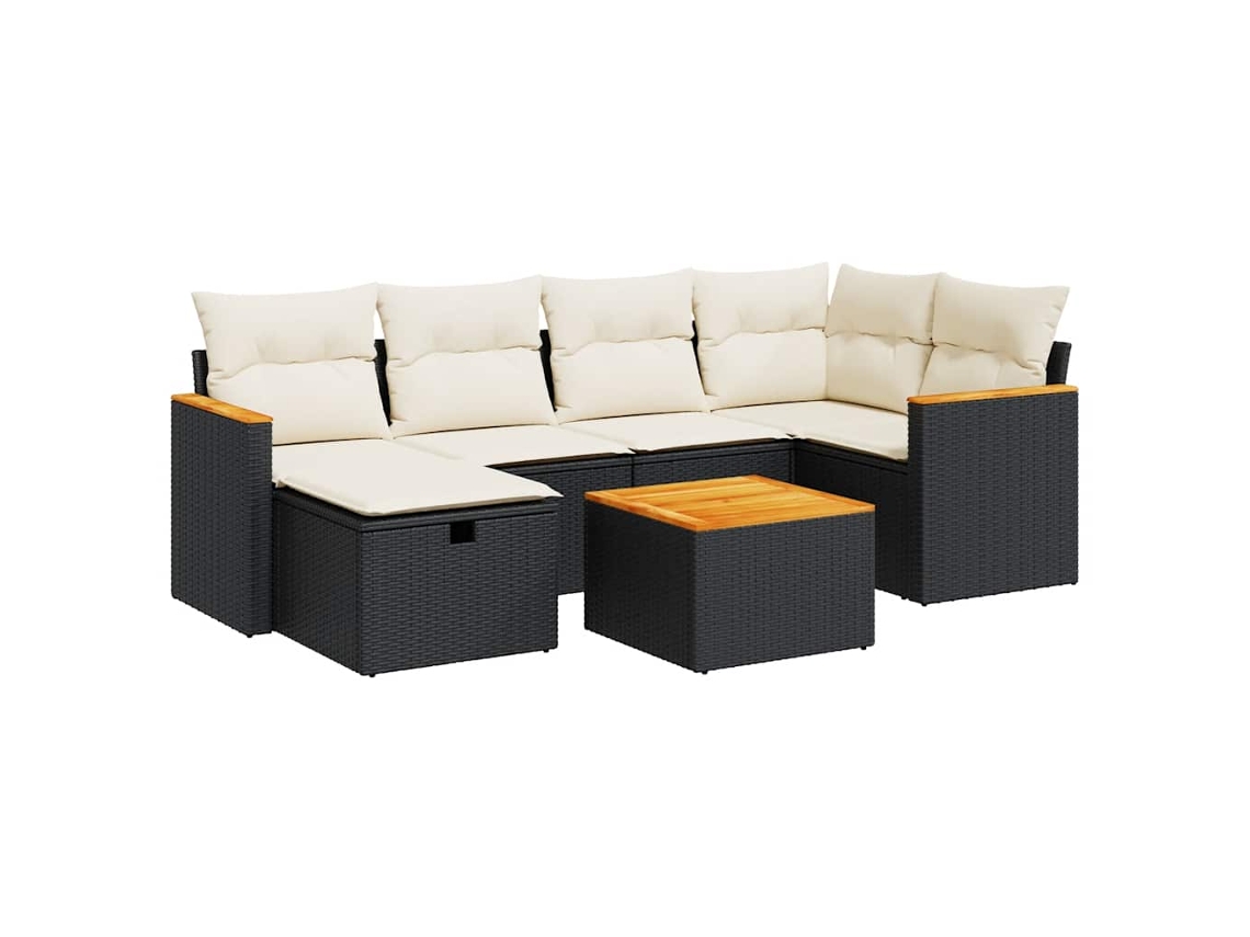 Maison Exclusive - Set De Sofás De Jardín 7 Pzas Con Cojines Ratán Sintético Negro