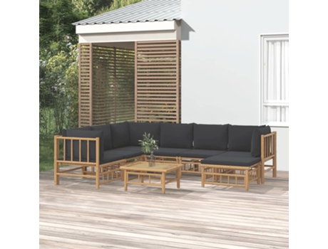Conjunto 8 de muebles de jardín VIDAXL bambú con cojines gris oscuro