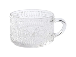 Vaso De Cristal Retro De 400 Ml, Estilo Nórdico Con Grabados Y Asa.