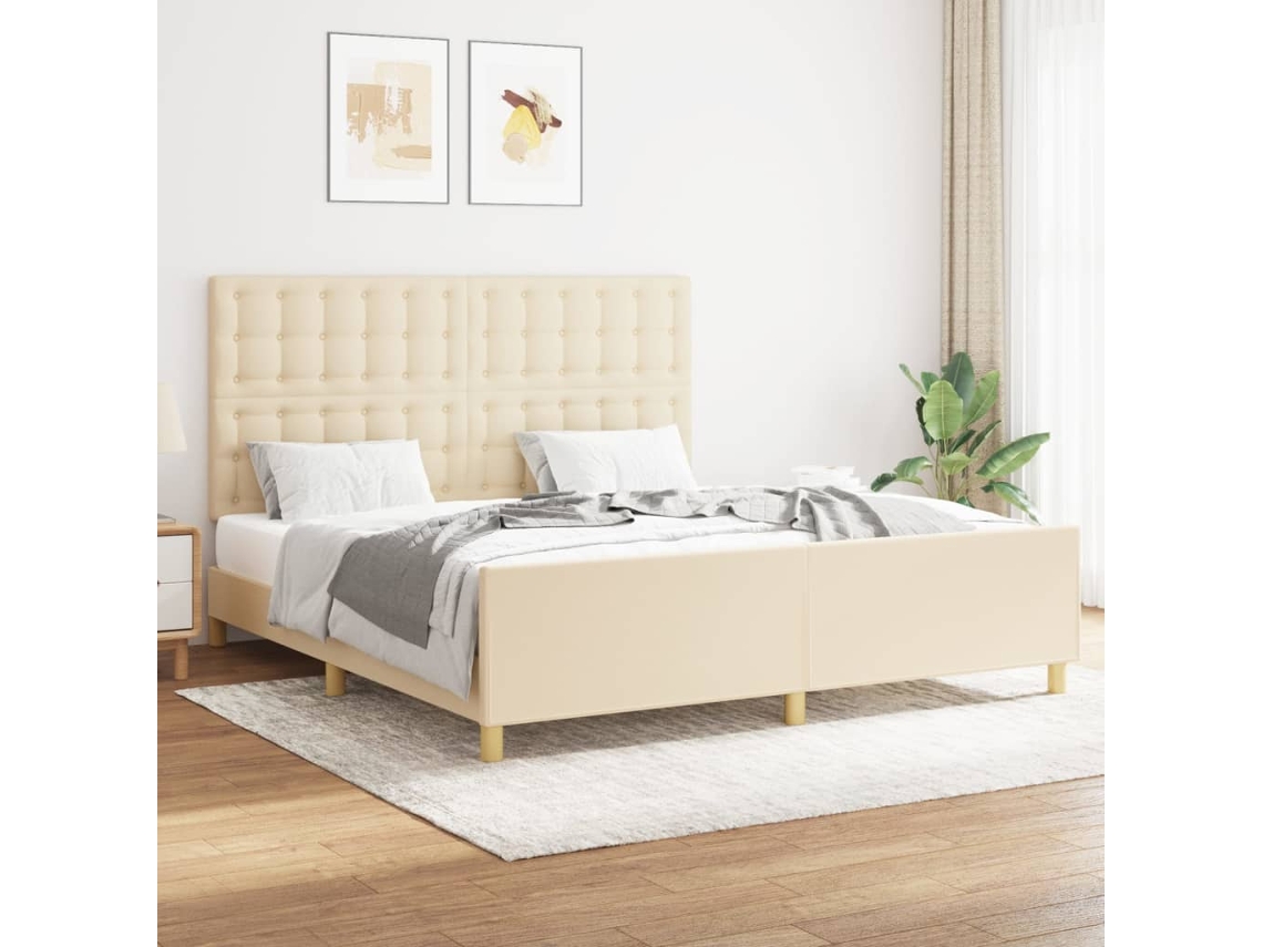 Cama Sin Colchón Tela Color Crema 160x200 Cm