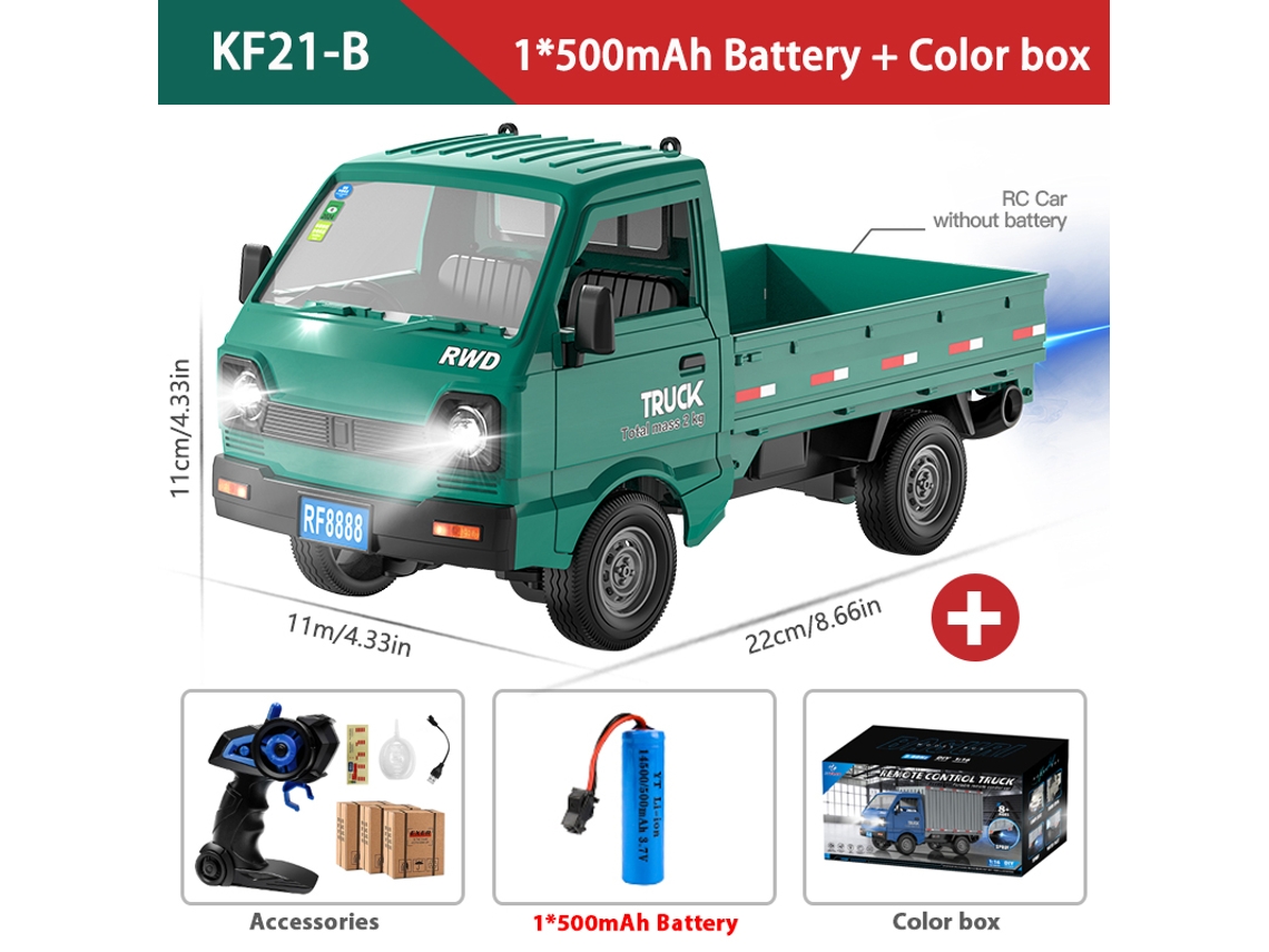Coche RC KF21 116 2.4G, camión con luz LED y spray, juguete eléctrico para escalar, derrapar, verde. Aeuzwr