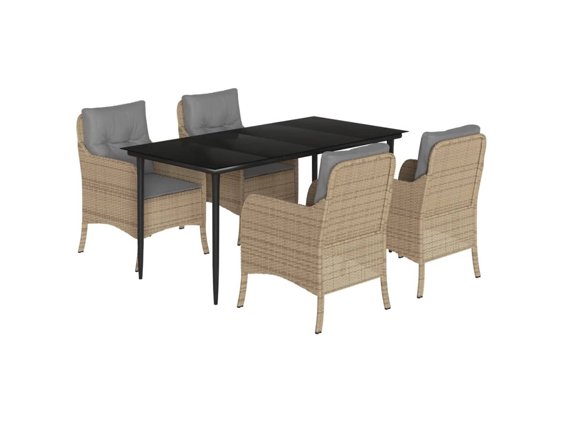 Conjunto 5 comedor de jardín VIDAXL con cojines ratán sintético beige