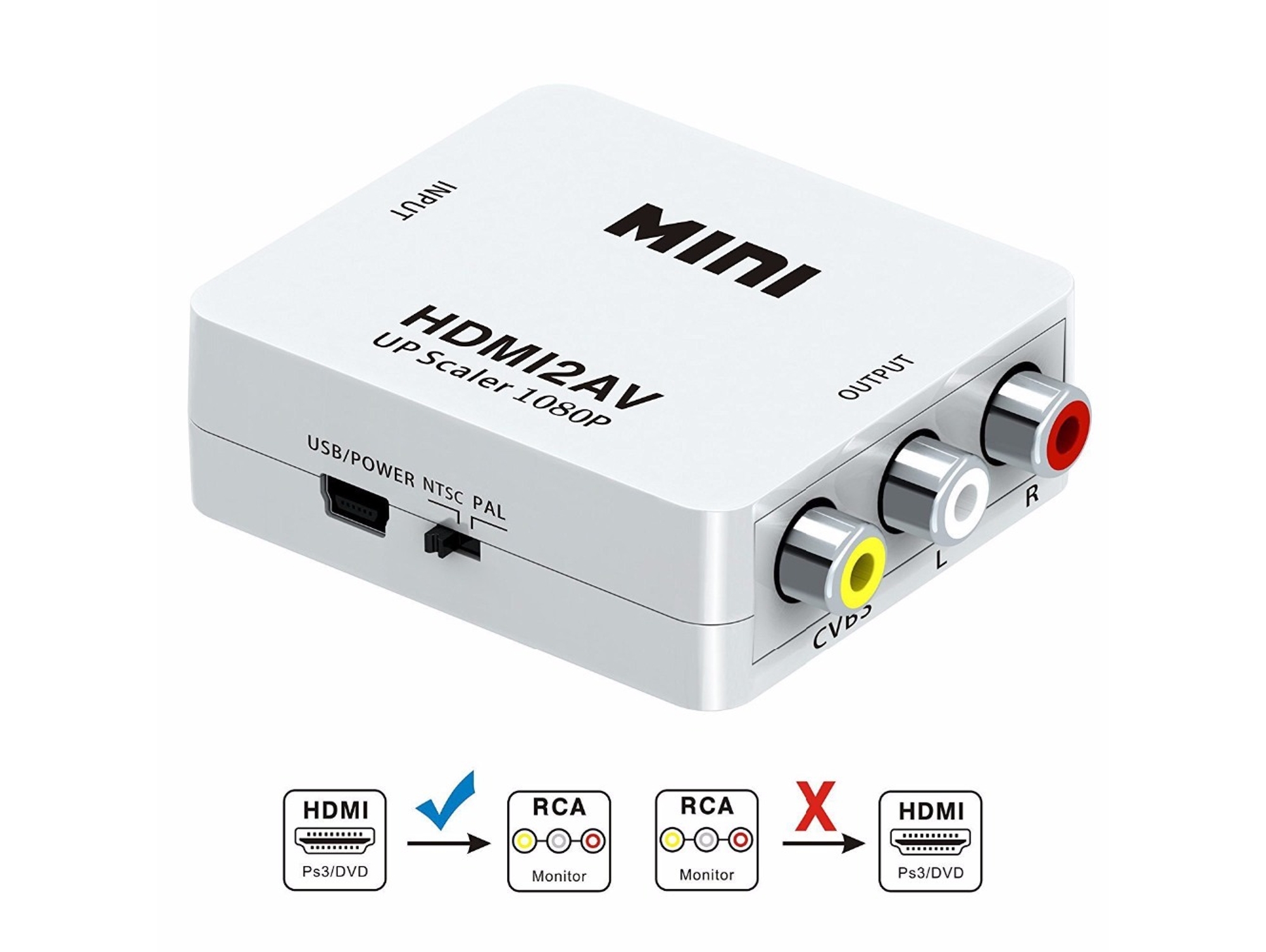 Convertidor HDMI para RCA AV 2 (Blanco)