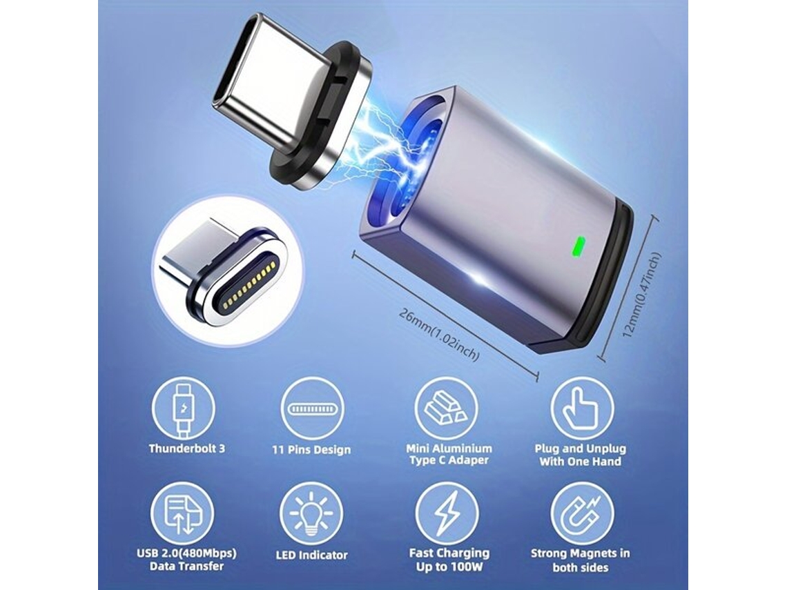 Adaptador magnético USB C de 11 pines con carga PD Tadvyyvayotoy
