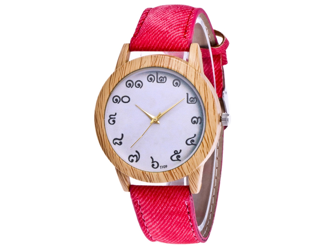 Reloj de pulsera sencillo para mujer de cuarzo con correa de PU dorada y azul claro de Shengke.