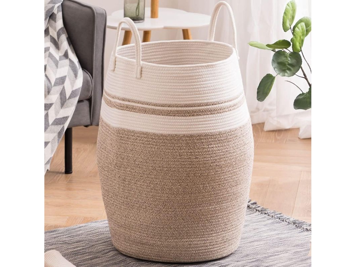Cesto De Ropa De 105 L, Cesta De Almacenamiento De Algodón, Cesta Grande Con Asa, Marrón