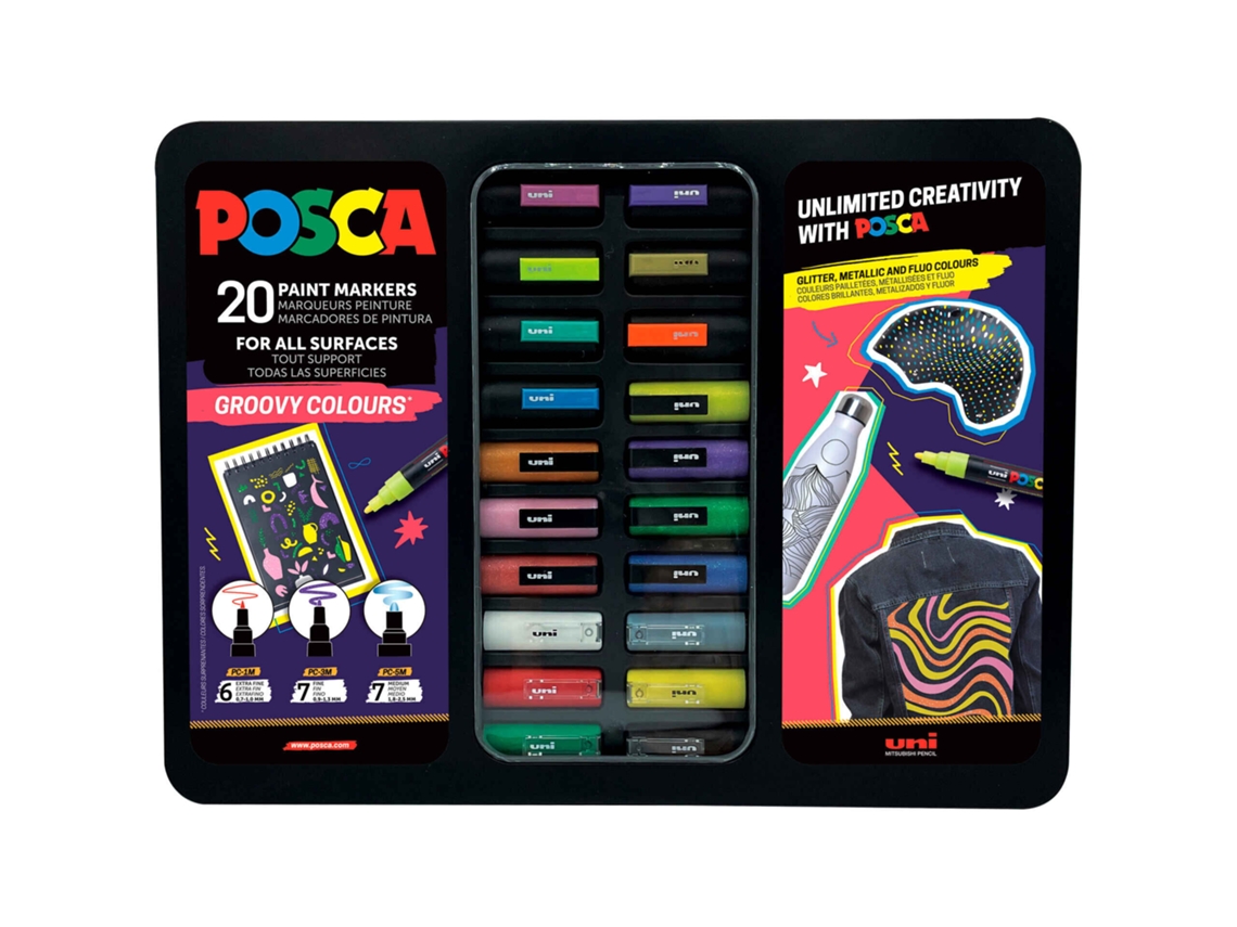 Estuche metálico con 20 marcadores Posca Groovy