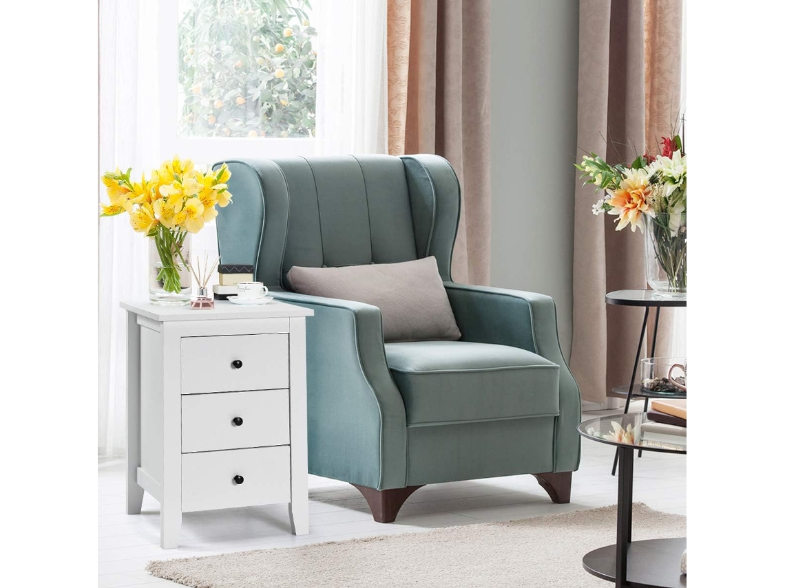 Mesita de Noche con 3 Cajones, Cajonera Moderna Dormitorio COSTWAY 37 x 46 x 65 cm