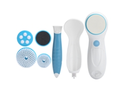 Cepillo eléctrico 6 en 1 para limpieza y exfoliación corporal y facial con cabezales de masaje intercambiables.