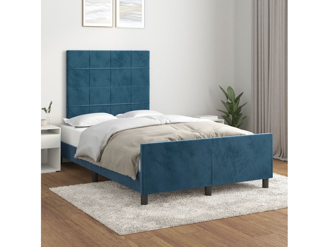 Estructura De Cama Sin Colchón Terciopelo Azul Oscuro 120x200cm