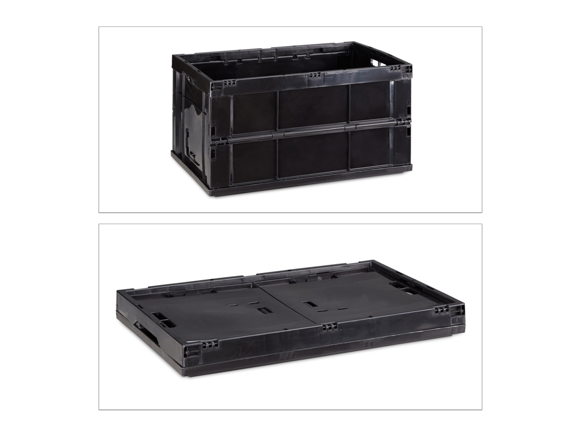 Relaxdays Caja De Almacenaje Plegable 60 L, Plástico, Negro, 31.5 X 58.5 X 40 Cm
