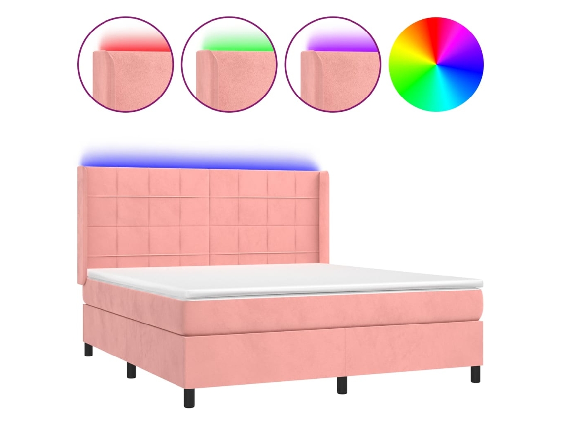 Maison Exclusive - Cama Box Spring Colchón Y Led Terciopelo Rosa 160x200 Cm