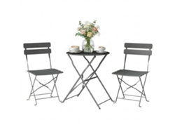 Conjunto de bistró de jardín con mesa y 2 sillas plegables, metal gris.