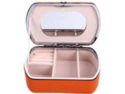 Joyería Mediana Impermeable Pu Naranja Espejo Organizador Ligero Compartimentos Almacenamiento Práctica