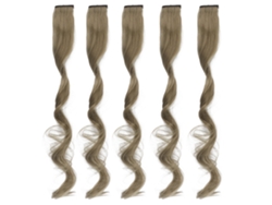5pcs Extensiones De Pelo Rizado Largo Clip-in Color Verde Grisáceo Con Destacados Para Mujeres