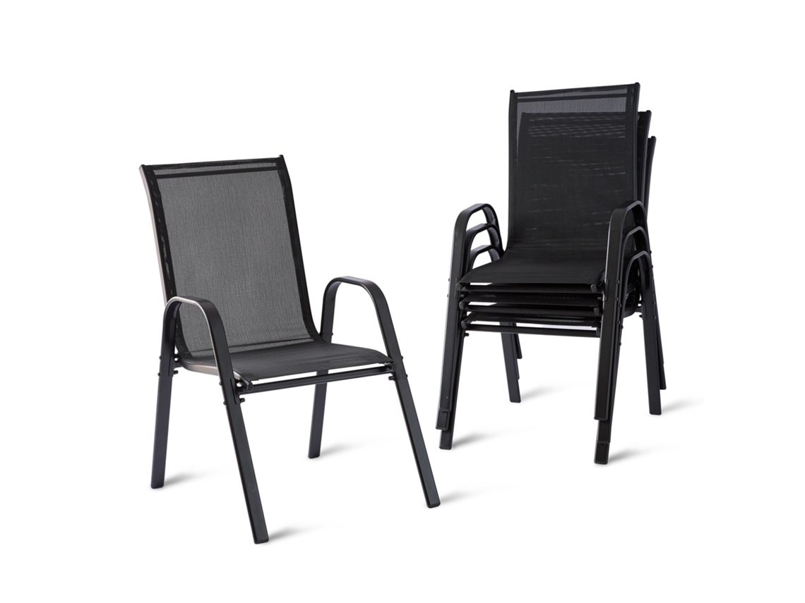 Cadeiras De Jardim Relaxdays, 4 Un., Encosto Alto, Apoios De Braços, Empilháveis, Até 150 Kg, Poliéster/metal, Antracite
