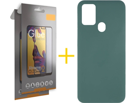 Funda y Protector 2x de Vidrio Full Samsung Galaxy A21s SKYHE Silicona Líquida Verde