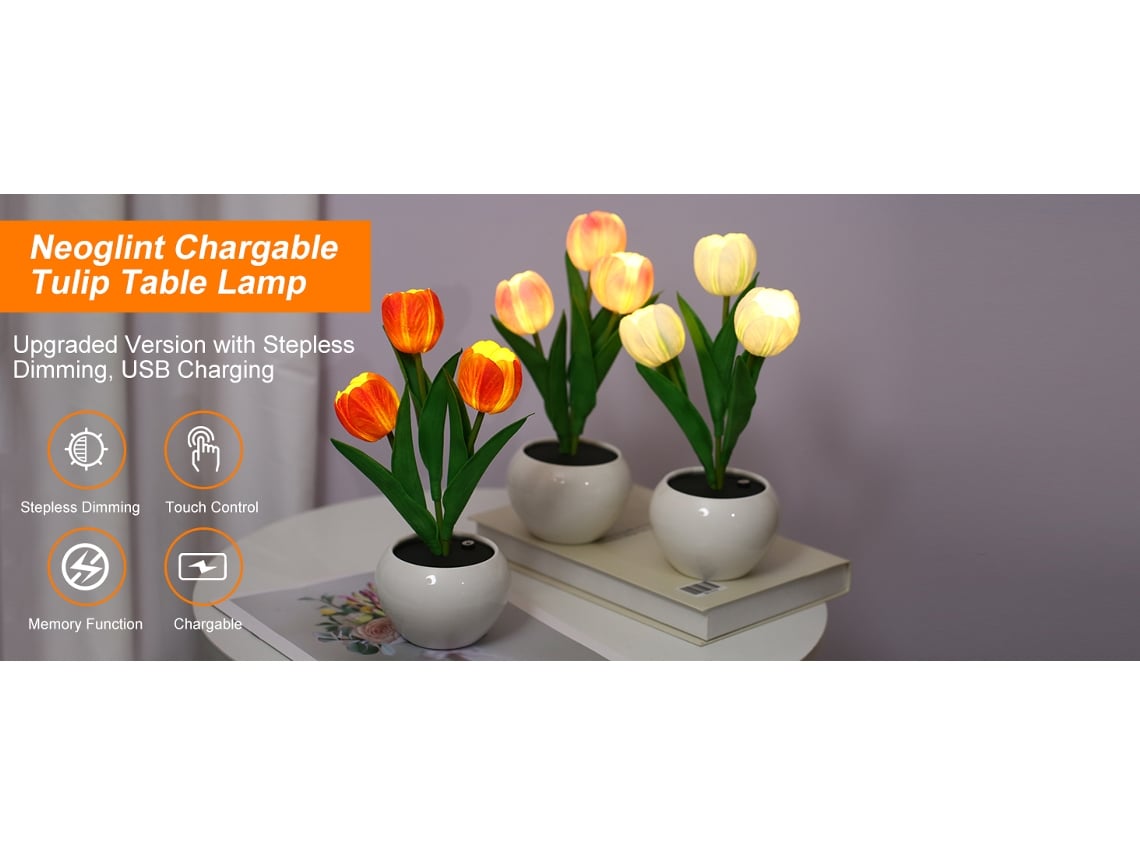2026-lámpara De Mesa Decorativa Interior Lámpara De Tulipe Maceta Lámpara De Noche Ambiental Regalo Planta En Maceta