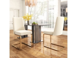 Juego de 2 sillas Cantilever de terciopelo, respaldo con diseño de rombos, base de metal dorado, estilo beige