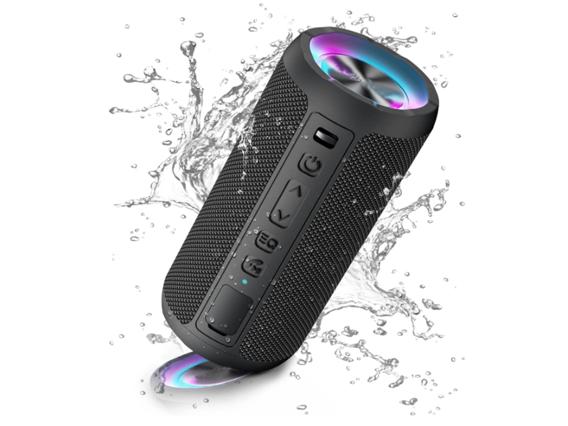 Altavoz Bluetooth, altavoces Bluetooth inalámbricos portátiles con luz LED, volumen más alto y graves mejorados, negro Yizhood