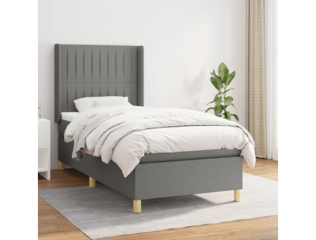 vidaXL Cama con somier y colchón 90x200 cm tela gris oscuro