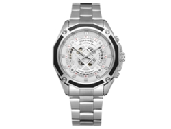 Reloj Automático Mécanico Hombre Forsining Geométrico Hueco Dial Blanco Correa Plata Impermeable