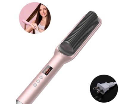 cepillo alisador de pelo iónico, plancha alisadora de pelo y rizador 2 en 1 para mujeres, calentamiento rápido, antiescaldaduras, bloqueo de temper...