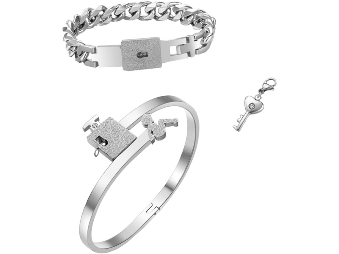 Pulseira Criativa Para Casal Em Aço Inoxidável Concêntrico, 2 Peças, Pulseira Elegante Para Mulheres.