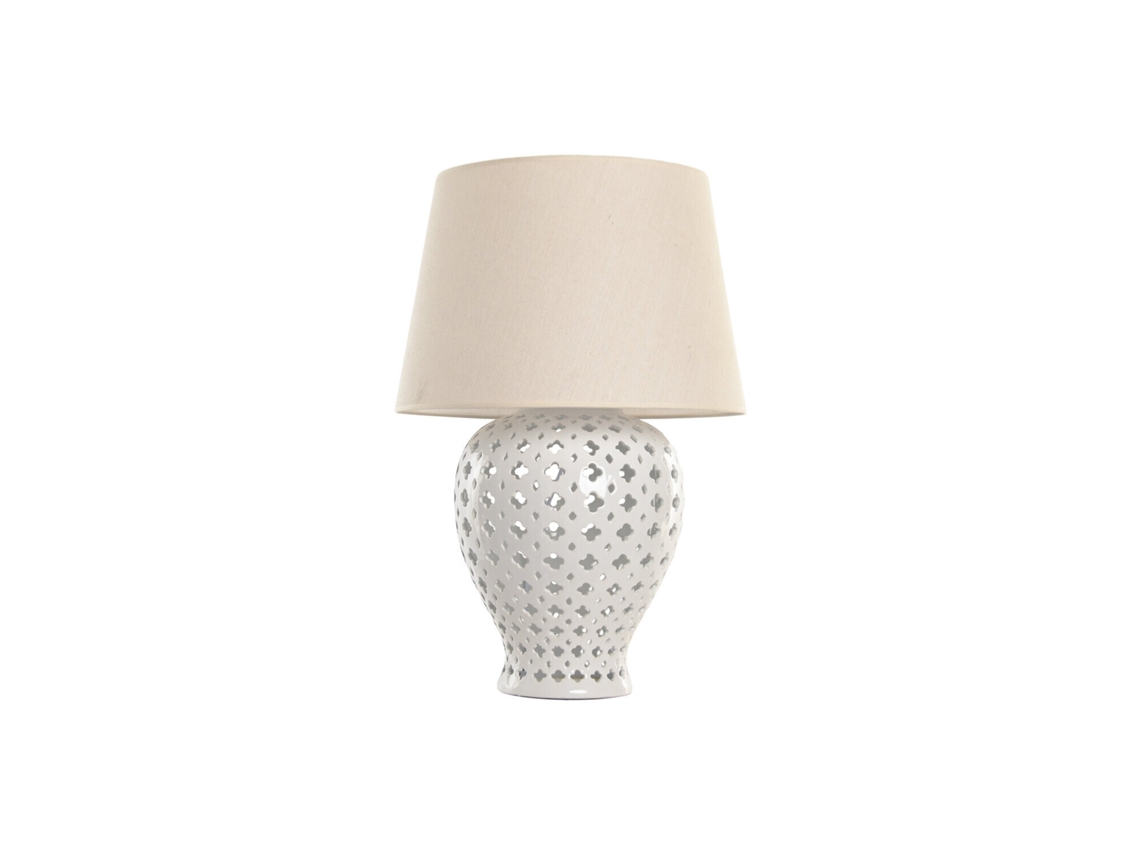 Lampara Sobremesa Porcelana Lino Blanco 45x45x69cm