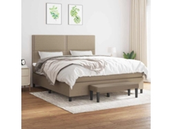 Cama Box Spring Con Colchón Tela Gris Taupe 180x200 Cm