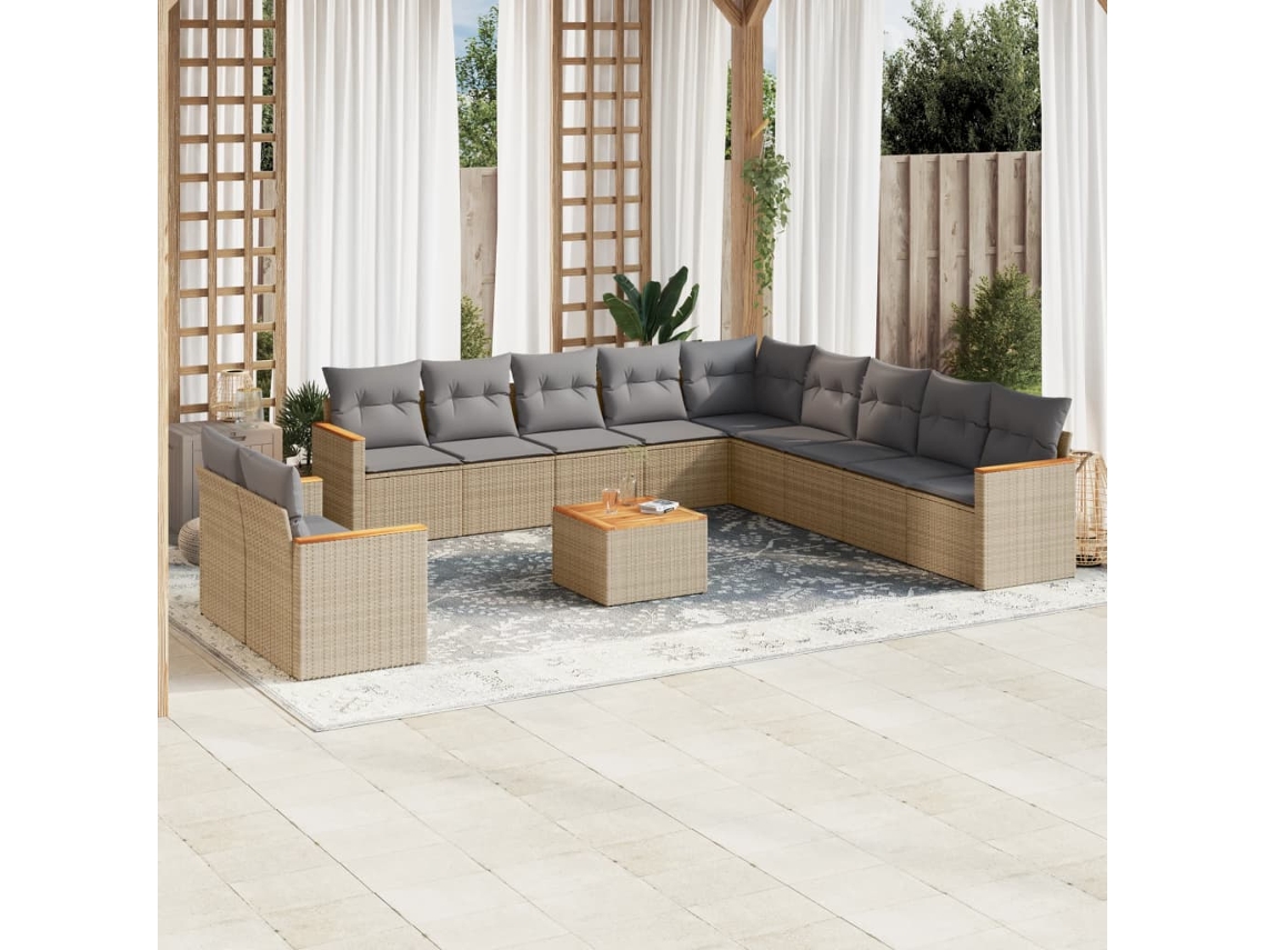 Conjunto de sofá de jardín de 12 piezas con cojines, mimbre beige mixto, DKD Home Decor