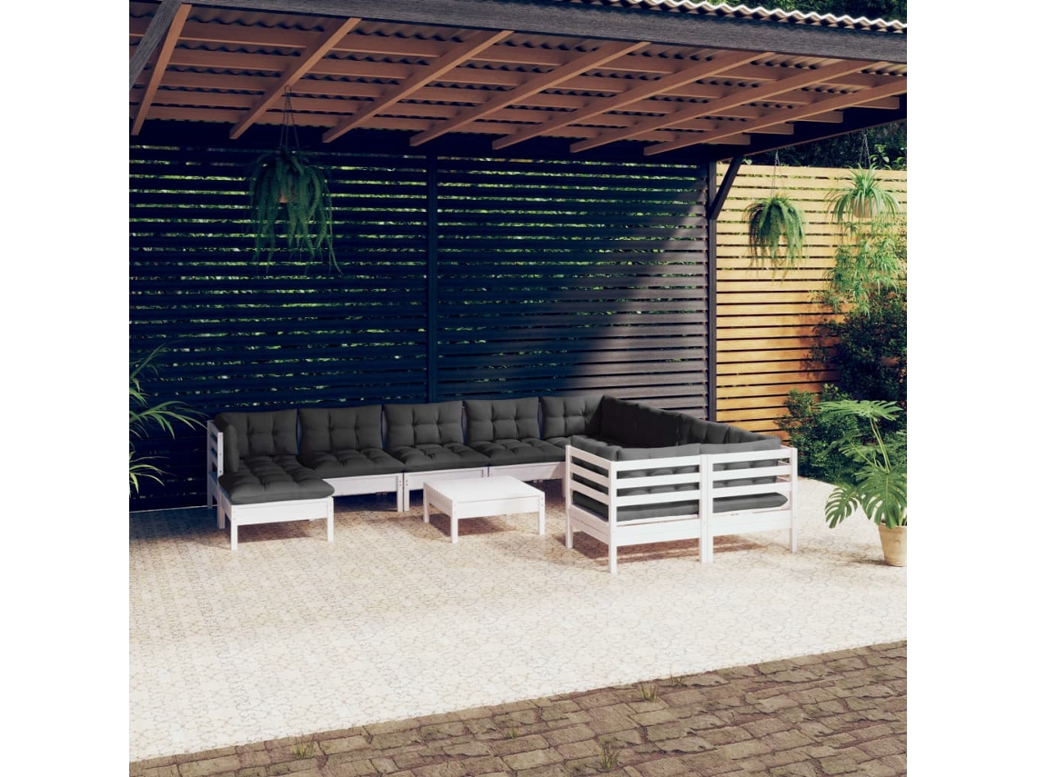 Conjunto de jardín de 11 piezas con cojines de pino blanco de DKD Home Decor