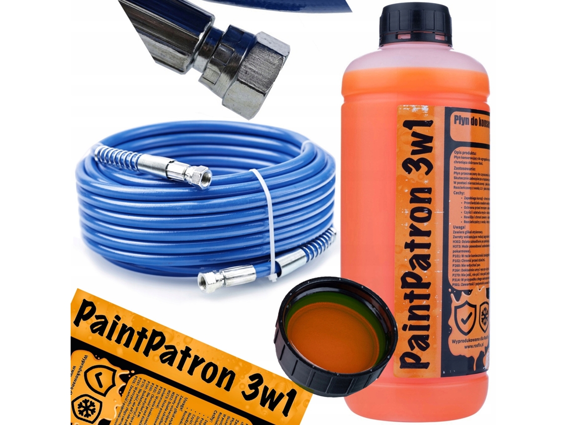 Manguera para pulverizador sin aire de 15 m, azul – TPU Duradero | 228 bar | Incluye líquido limpiador de 1 l