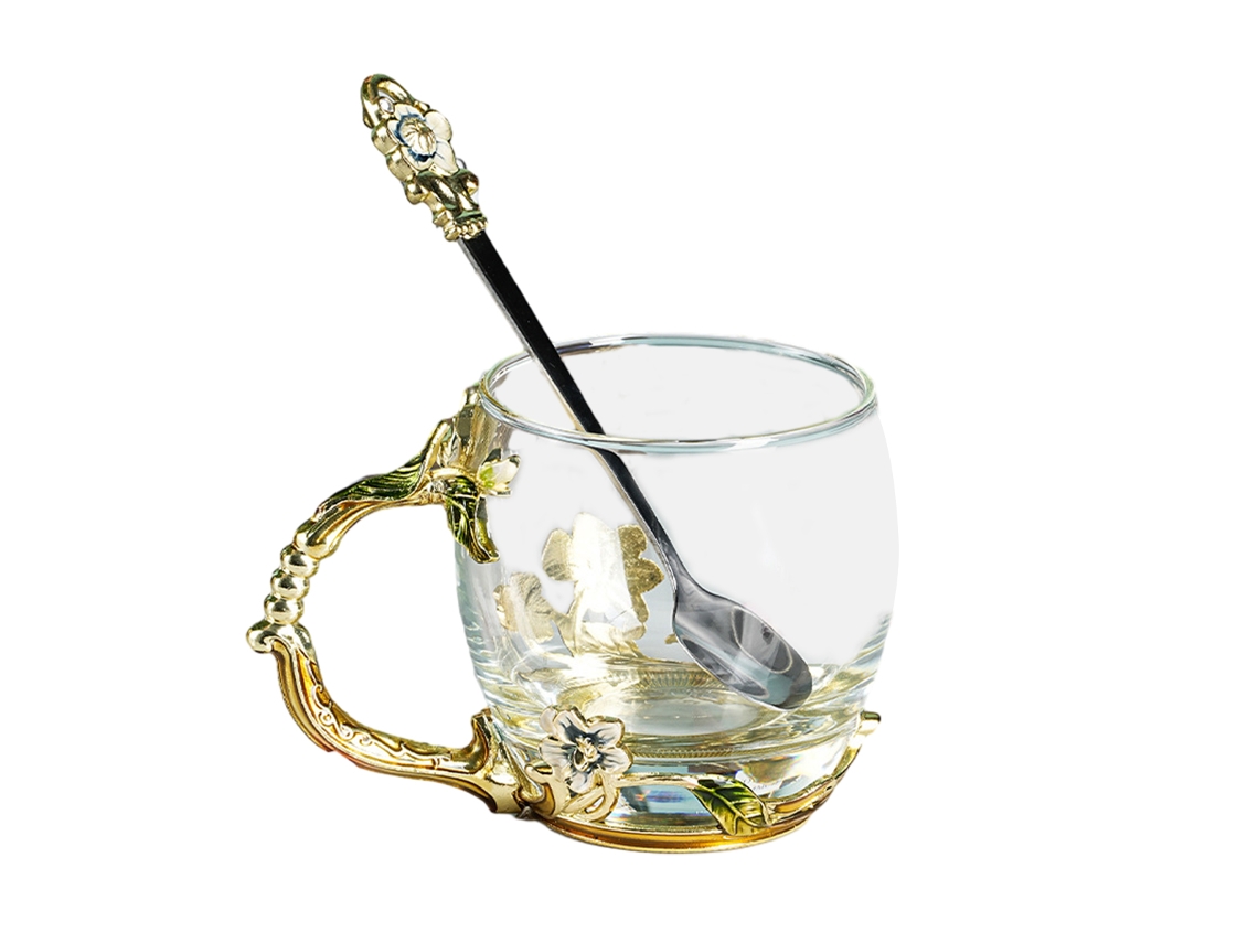 MEOIRUERY Set de 1 Taza de Vidrio con Cuchara para Té o Café, Adecuado para Regalo