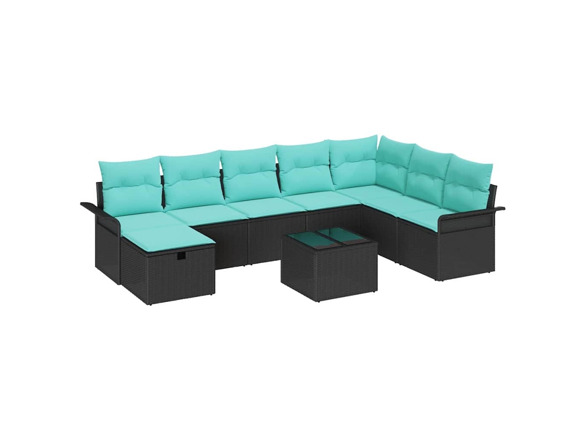 Maison Exclusive - Conjunto De Sofá De Jardín Con Cojín 9 Pcs Negro Y Turquesa