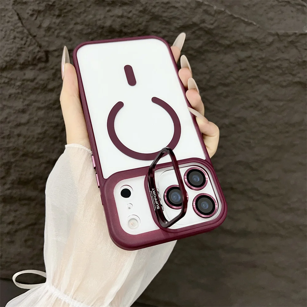 (iphone 13, Color Burdeos) Funda Con Soporte Magnético Magsafe Para Iphone, Compatible Con Carga Inalámbrica.
