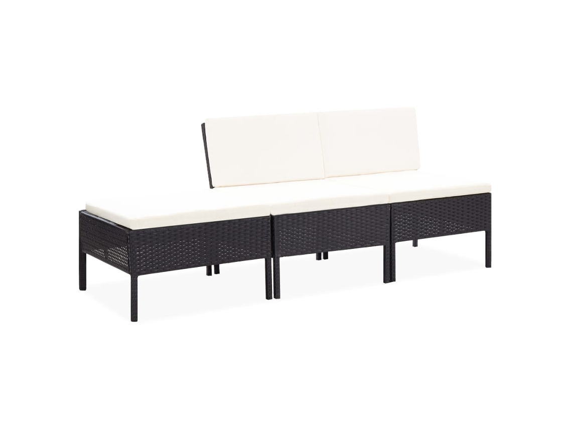 Conjunto 3 de muebles de jardín VIDAXL y cojines ratán sintético negro