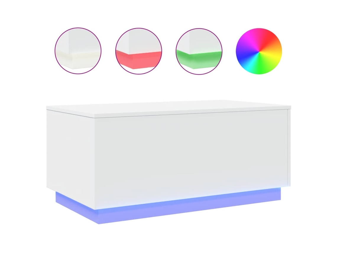 Mesa de centro de diseño moderno con luces LED, 90 x 50 x 40 cm, madera industrializada blanca, Dec037604